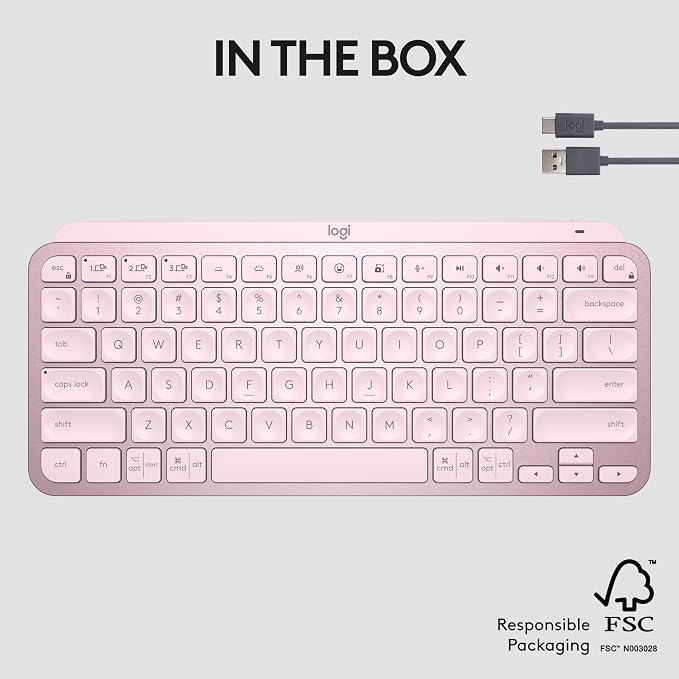 Logitech MX Keys Mini Minimalist Wireless Illuminated Keyboard - Rose | Minimalist, wireless, illuminated, compact, backlit, USB-C, compatible with macOS, iOS, Windows, Linux, Android, metal build - Image 11