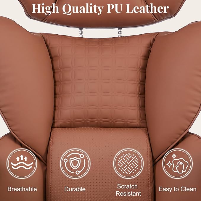 Big and Tall Office Chair 400 LBS, for Adults, Home Office | PU Leather, Executive Ergonomic Desk Chair with Footrest, Lumbar Support, Wide Seat ,Reclining, Brown - Image 7