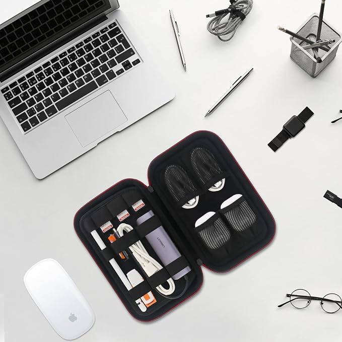 Elonbo Hard Travel Cords Organizer Universal Small Electronic Accessories Carrying Case for Chargers Cables MacBook Adapter Magic Mouse Apple Pencil USB Flash Disk Tech Portable Storage Bag, Black - Image 7