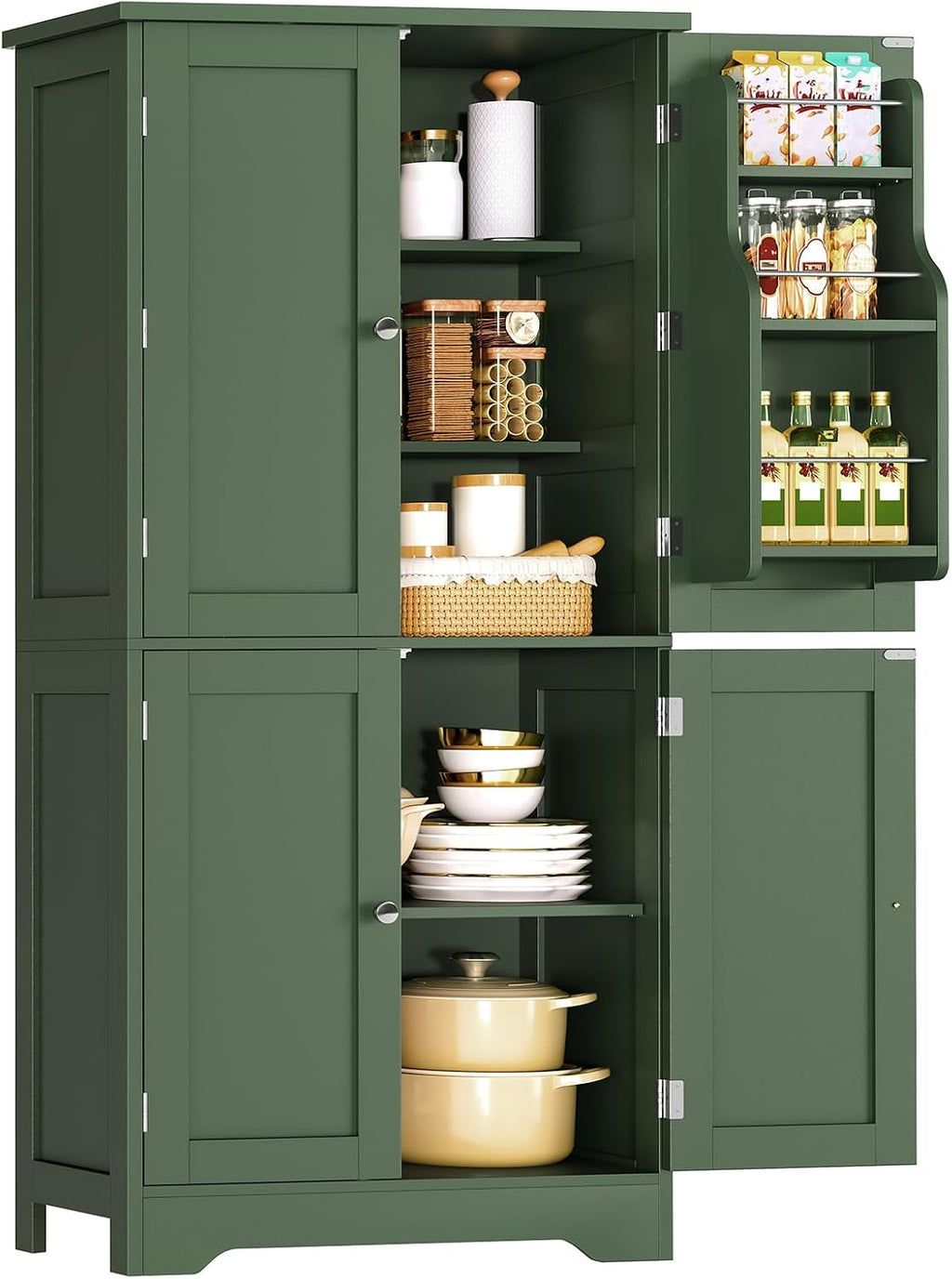 Pantry Cabinet with 4 Doors, Kitchen Storage Cabinet with Door Shelves, Kitchen Cabinet, Kitchen Pantry for Living Room, Dining Room, Bathroom, 51”H, Green by TEENFON