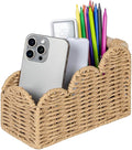 CubesLand Bedside Table Desk Organizer Caddy, Remote Pen&Pencil Holder Cup | Makeup Brush Holder w/Scalloped Perfect for Home, Office Desk, Living Room Table Decor, 3 Slots Beige by CubesLand