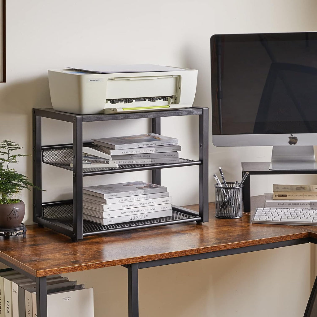 YMYNY 3 Tiers Desktop Printer Stand, Black17.32 x 13.78 x 11.02" - Image 2
