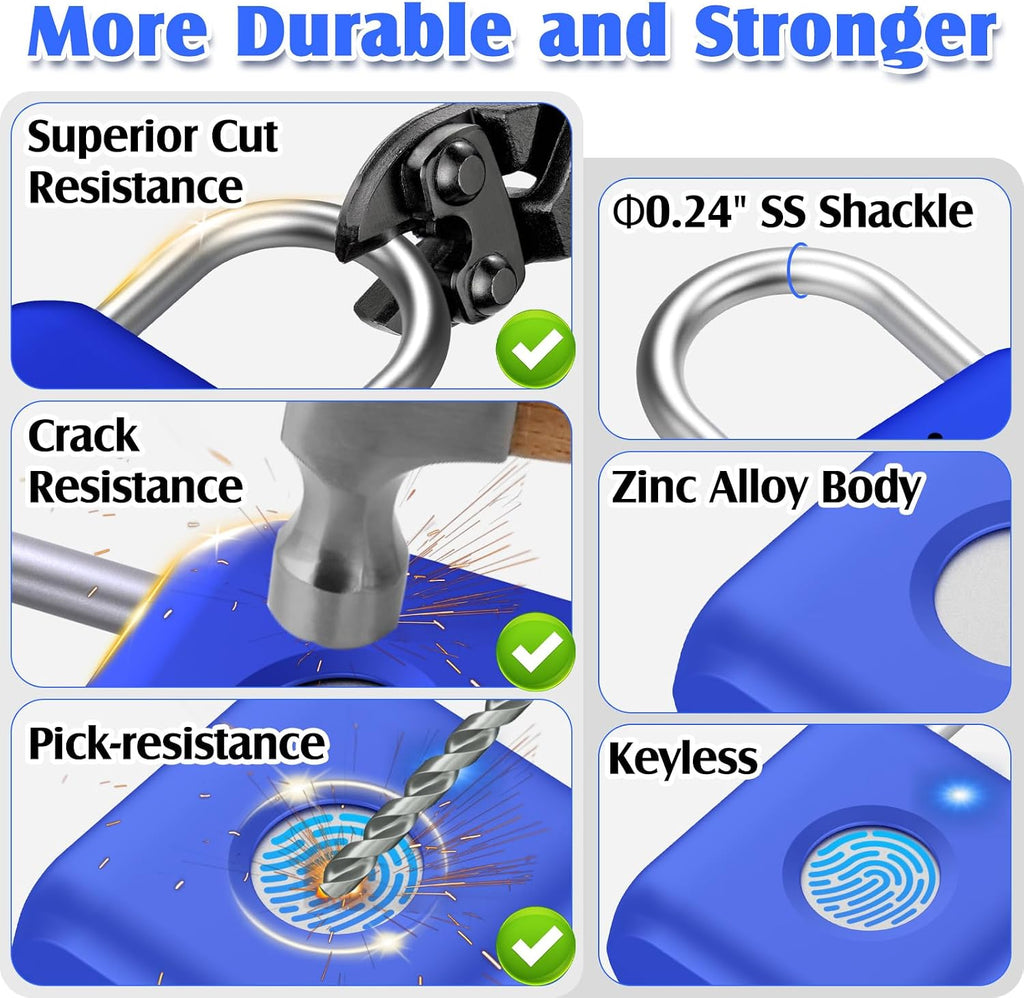 Fingerprint Padlock, Smart Padlock, Locker Lock, Fingerprint Lock with APP Unlock, USB Rechargeable, Suitable for Gym Locker, Locker(Sapphire Blue) - Image 4