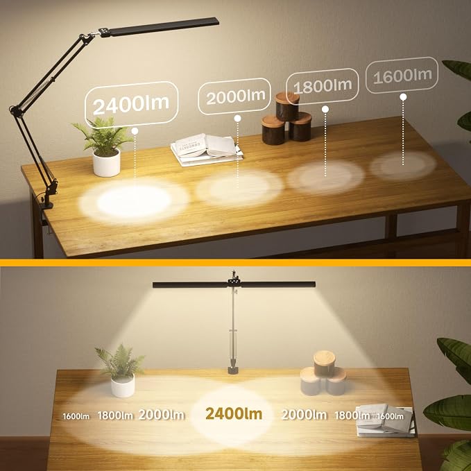 Led Desk Lamp for Home Office - 2400LM Ultra Bright Desk Light -Eye Caring Desk Lamp with Clamp - Adjustable Office Lamp with Remote Control- Easy Installation - 24W Black - Image 2