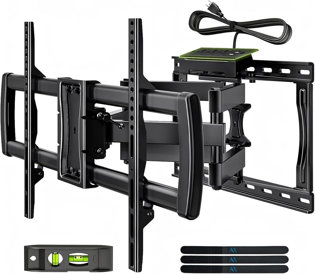 Full Motion TV Wall Mount Bracket with Power Outlet for Most 32-85 inch TV,TV Mount Dual Articulating Arms,Tilt/Swivel/Extension/Leveling,Fits 8” 12” 16" Studs,Max Vesa 600x400mm, Holds up to 132lbs by AX WABER