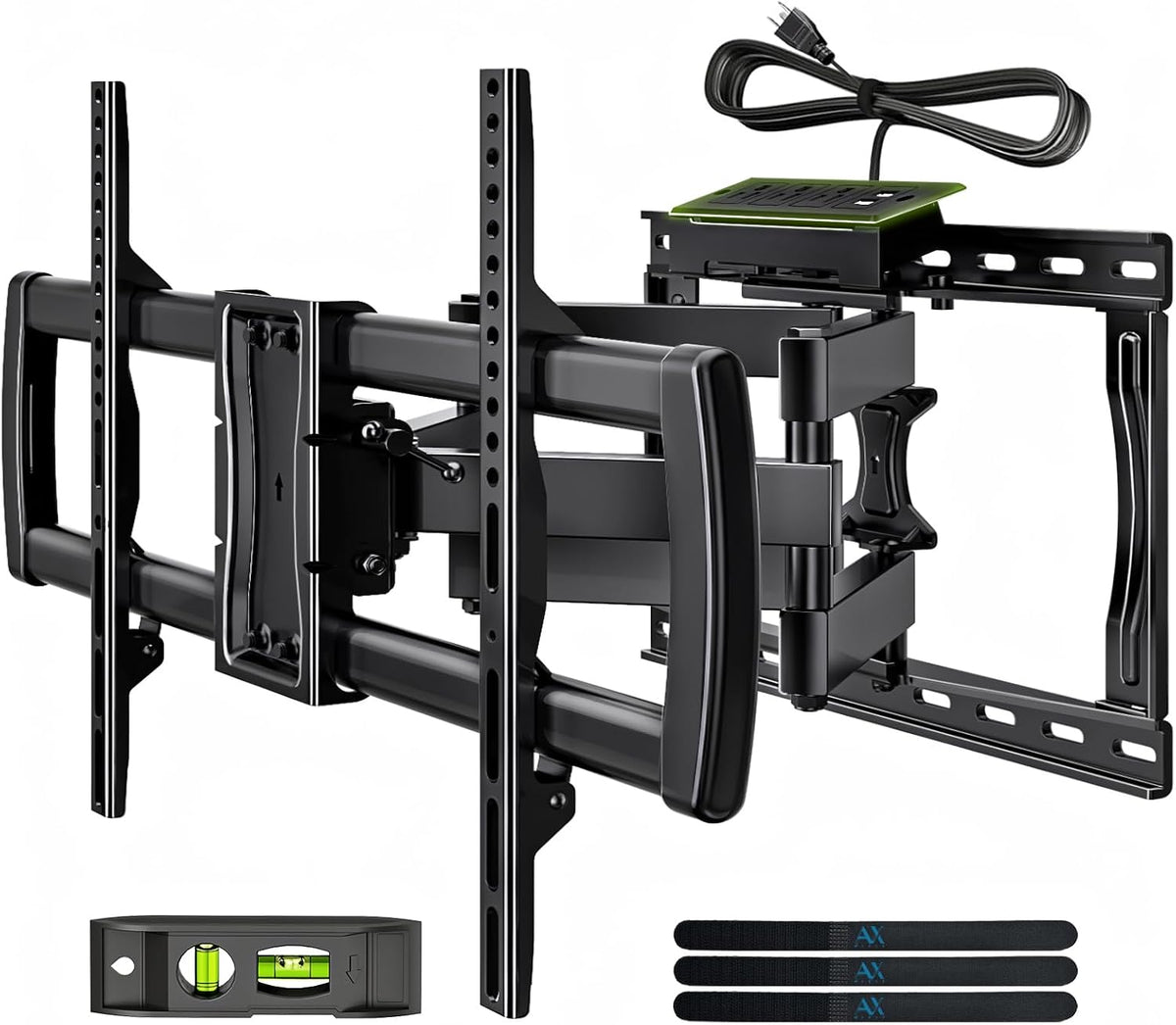Full Motion TV Wall Mount Bracket with Power Outlet for Most 32-85 inch TV,TV Mount Dual Articulating Arms,Tilt/Swivel/Extension/Leveling,Fits 8” 12” 16" Studs,Max Vesa 600x400mm, Holds up to 132lbs by AX WABER