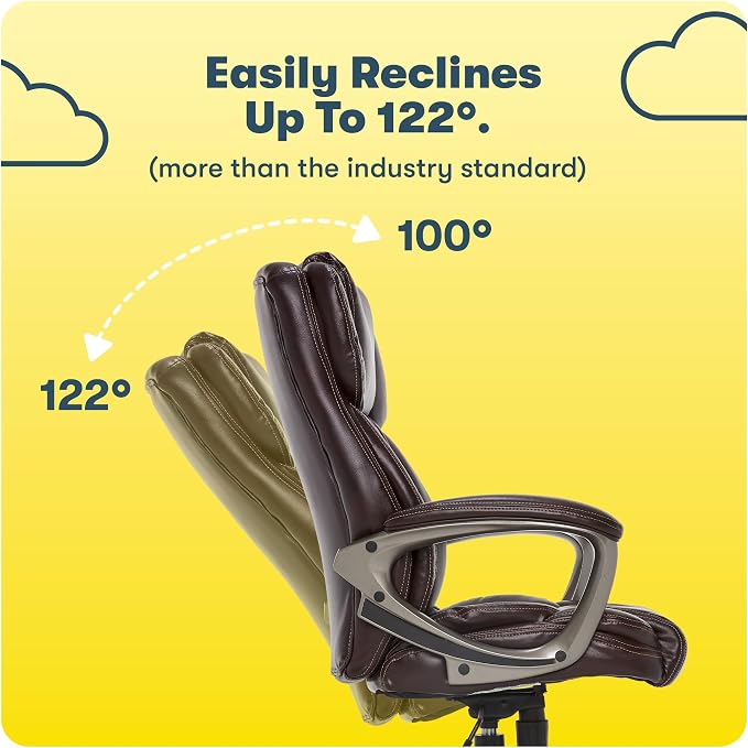 Serta Ergonomic Executive Office Chair with Lumbar Support, Leather Chair | Garret, Back Pain Relief, Foam Seat Cushion, Padded Arms, Adjustable Height and Reclining, Office Chair with Wheels, Brown - Image 7