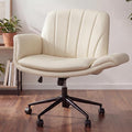Dowinx Criss Cross Chair with Five-Level Adjustable Arms and Wheels - Comfortable Ergonomic PU Leather Swivel Vanity Chair - Computer Makeup Gaming Chair for Home Office, Bedroom, Vanity Room (Khaki) by Dowinx