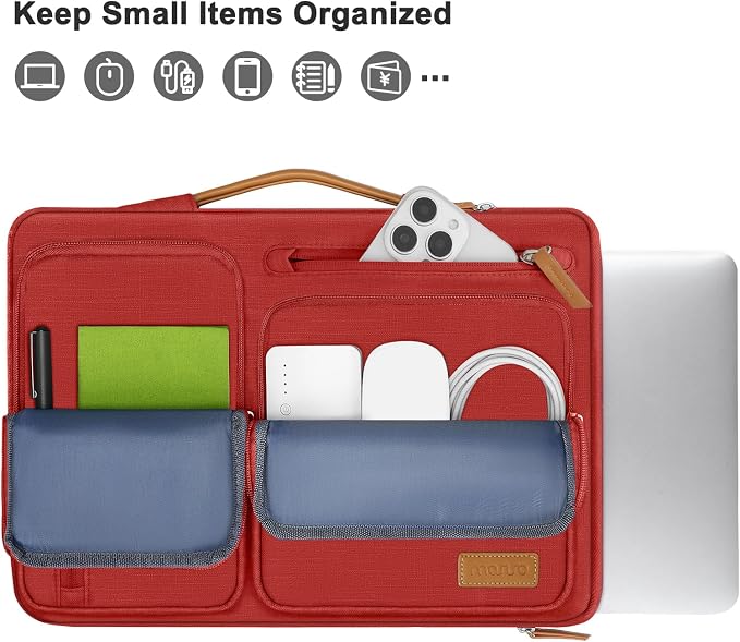 MOSISO 360 Protective Laptop Case 13.3 inch, 13-13.3 inch Laptop Sleeve | Compatible with MacBook Air/Pro 13 / Pro 14,HP Dell Acer ASUS, Side Open Carrying Case with 4 Zipper Pockets, Red - Image 2