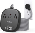 10 Ft Long Extension Cord, 22.5W/4.5A Flat Plug Power Strip, Black | 3 Outlets 4 USB Ports (2 USB C),Power Strip No Surge Protection for Cruise Ship, Home Office Dorm Room Travel Essentials by OneBeat