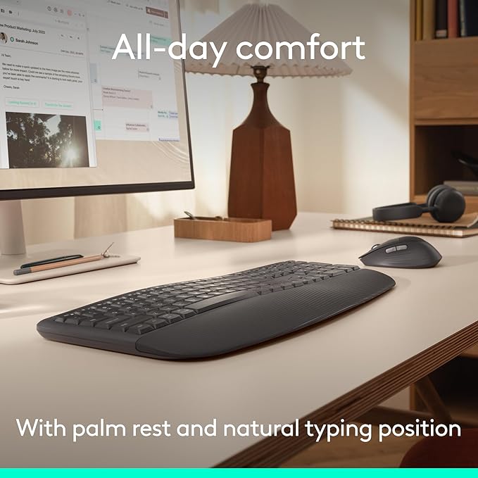 Logitech Signature Comfort Plus MK880 Wireless Keyboard and Mouse- Graphite | Full-size, palm rest, silent clicks, Bluetooth connectivity, compatible with Windows and macOS - Image 4