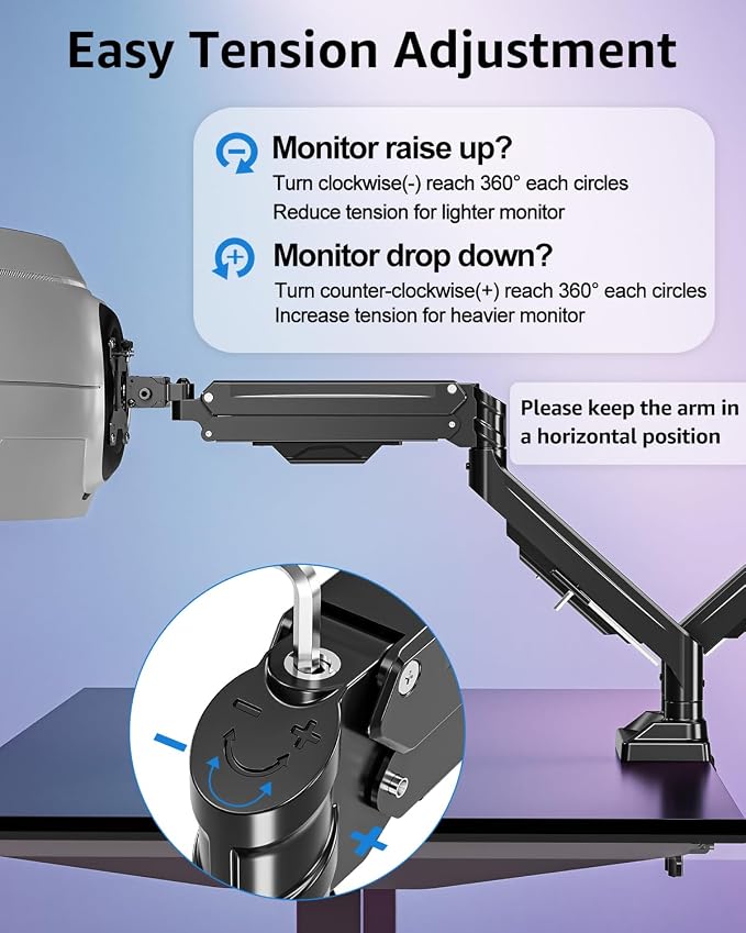 MOUNTUP Dual Monitor Stand for Max 43 inch Screens, Ultrawide Monitor Arm Height Adjustable, Heavy Duty Dual Monitor Mount, Full Motion Premium Monitors Arm, Holds 2.2 to 33 lbs, VESA Desk Mount - Image 4