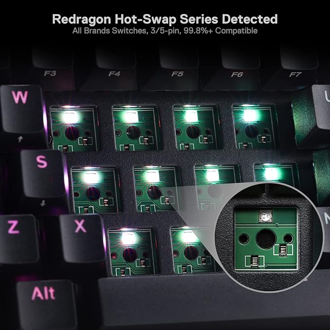 Redragon K530 Pro Draconic 60% Wireless RGB Mechanical Keyboard, BT/2.4Ghz/Wired 3-Mode 61 Keys Compact Gaming Keyboard w/Hot-Swap Socket, Free-Mod Plate Mounted PCB & Tactile Brown Switch - Image 3