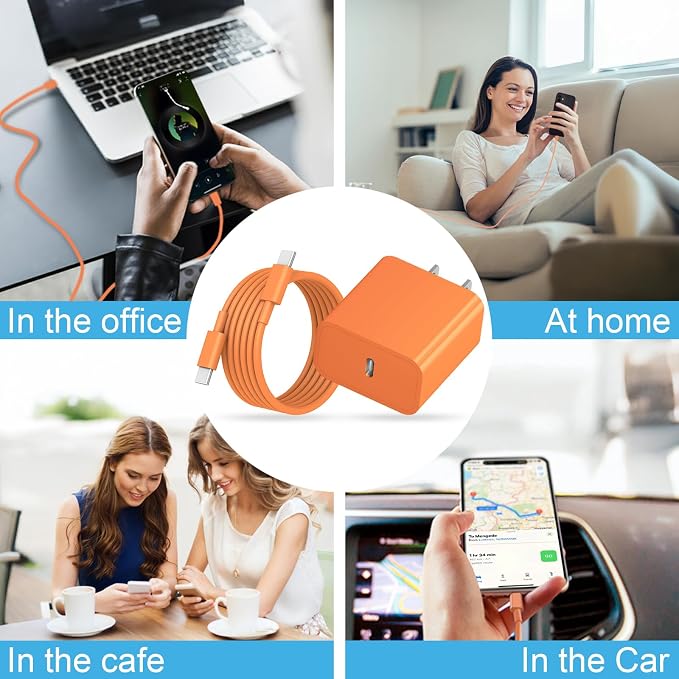 for iPhone 17 16 15 Charger Fast Charging 10FT Cable 20W USBC Cube Orange | 2Pack [ETL Safety Certified] Charging Cord with Type C Cube for iPhone 17/17 Pro/17 Pro Max/16/16 Pro/16 Pro max/15 - Image 5
