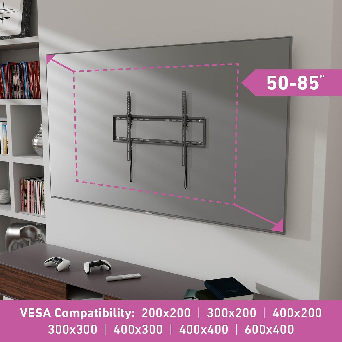 D-Line TV Wall Bracket for 50-85 Inch TVs, Low Profile Tilting TV Wall Mount - VESA 200x200mm - 600x400mm, Holds up to 110lbs - Image 2