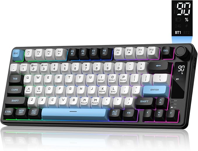 DK75 75% Wireless Gaming Keyboard, RGB Backlit Creamy Keyboard with Media Knob, OLED Screen, Tri-Mode 2.4GHz/USB-C/BT5.0, Anti-Ghosting No-Conflict Silent Membrane Keyboard for MAC Windows by Unknown