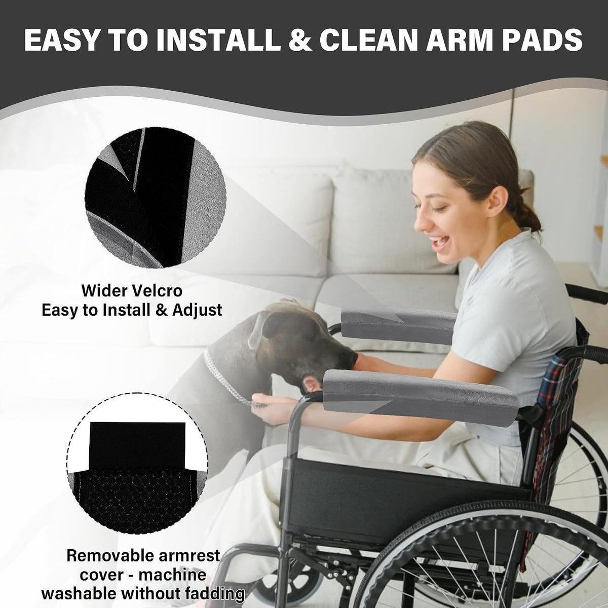Wheelchair Armrest Covers (Pair) - Suede Velvet Memory Foam Accessories Pads for Wheelchair Arm Rest, Office Transport Chairs, Soft Support Cushion for Mobility Aids(Grey) - Image 2