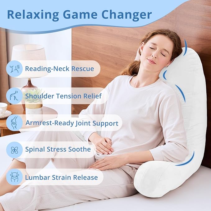 Sasttie Reading Pillow for Bed, Back Pillow for Sitting Up, White | 25" Backrest Support Cushion for Couch, Sofa, and Floor, Dorm Essentials, OEKO-TEX, Adjustable Down Alternative Fill - Image 6