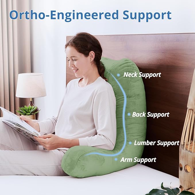 Sasttie Reading Pillow for Bed, Back Pillow for Sitting Up, Sage Green | 25" Backrest Support Cushion for Couch, Sofa, and Floor, Dorm Essentials, OEKO-TEX, Adjustable Down Alternative Fill - Image 5