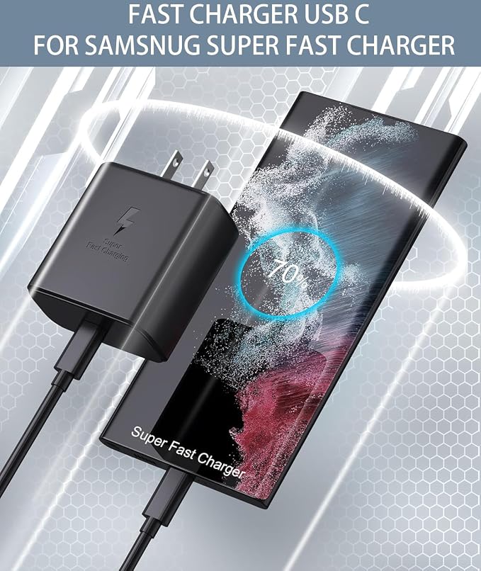 2025 New 45W Super Fast Charger Type C 3.0 2 Pack with 10FT Type C Charging Cable Cord-45W USB-C Charger Block Replacement for Samsung Galaxy S25 Ultra/S25/S25+/S24/S24+/S24Ultra/S23+/S23 Ultra - Image 3