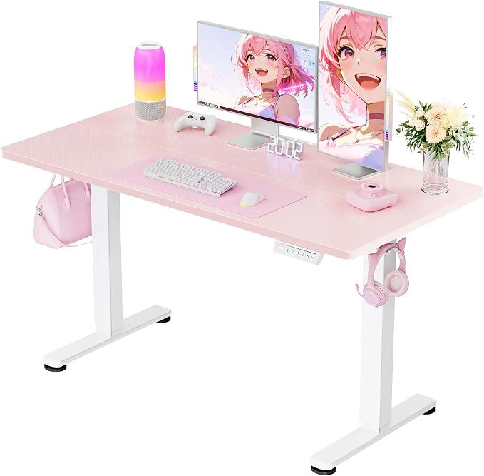 ErGear Height Adjustable Electric Standing Desk, 48 x 24 Inches Sit Stand up Desk, Memory Computer Home Office Desk, Pink by ErGear