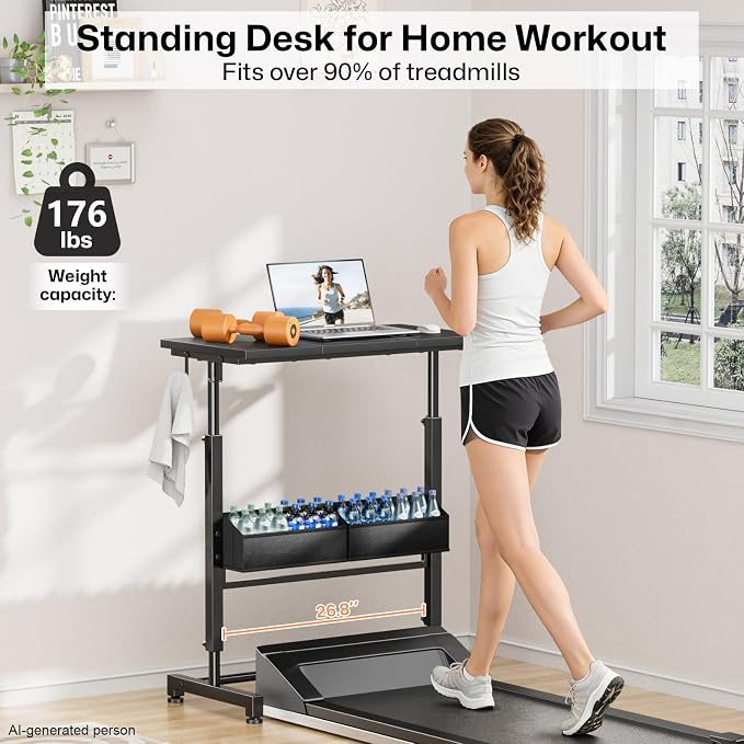 Small Mobile Standing Desk: 5-in-1 Charging Station - Power 5 Devices | Move & Charge in Any Room, Sit-Stand or Walk While Working, Store Supplies in Side Bags, Fits Small Spaces & Treadmills - Image 6