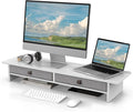 Fenge 35 Inch Monitor Stand with Drawer Storage, Computer Riser for Desk | Wooden Computer Shelf, 2 Tiers, for Dual Monitor/Laptop/PC/TV/Printer up to 55Lbs, Home Office Desk Organizer by Fenge