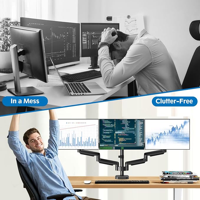 Triple Monitor Desk Mount for Computer Screens up to 32" | Holds up to 19.8 lbs Each, 3 Monitor Arm, Heavy Duty Stand Vesa Mount 75x75, 100x100 - Image 6