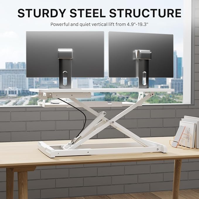 JOY worker 32" Standing Desk Converter, Height Adjustable Stand Up Riser | White Desktop Sit to Stand Riser with Fixed Keyboard Tray, Monitor and Laptop Workstation, Particle Board, for Home Office - Image 7
