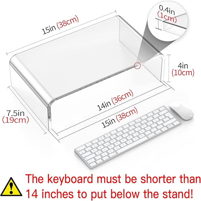 Acrylic Monitor Stand Riser Clear Laptop Stand Riser L15 xW7.5 xH4 | PC Holder, Compatible with All Notebooks and Monitor, Decoration for Office & Home,White Aesthetic Design, Office Supplies - Image 2