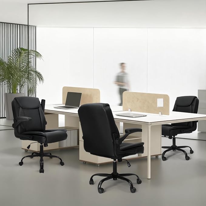 NEO CHAIR PU Leather Office Desk Chair with Adjustable Arms, All Black | Ergonomic Mid Back Computer Desk Chair Comfy with Wheels Swivel Rolling for Home Office Gaming Study - Image 9