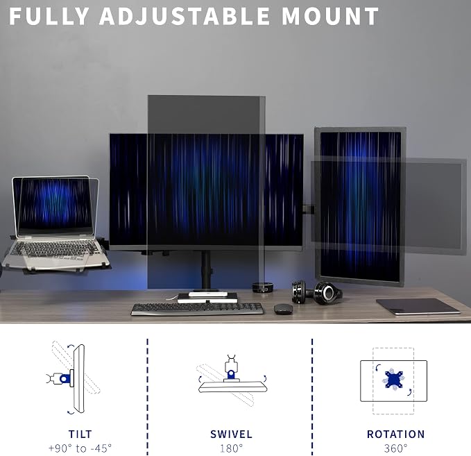 VIVO Dual Monitor + Laptop Mount for 13 to 27 inch Screens and 10 to 15.6 inch Laptops, Triple Screen Viewing, Articulating Arms, Black, STAND-V013L - Image 5