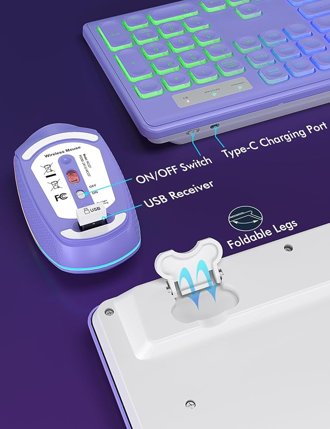 Wireless Keyboard and Mouse Combo with RGB Backlit, Rechargeable | Light Up Letters, Full-Size, Soft Typing, Sleep Mode, 2.4GHz Quiet Keyboard Set for Mac, Windows, Laptop, PC, Trueque KM42Pro - Image 9