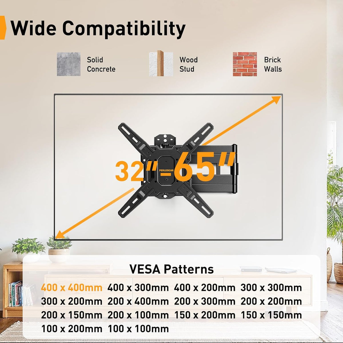 Perlegear Long Arm TV Wall Mount for 32-65″ TVs, 37.4” Long Extension - Image 2