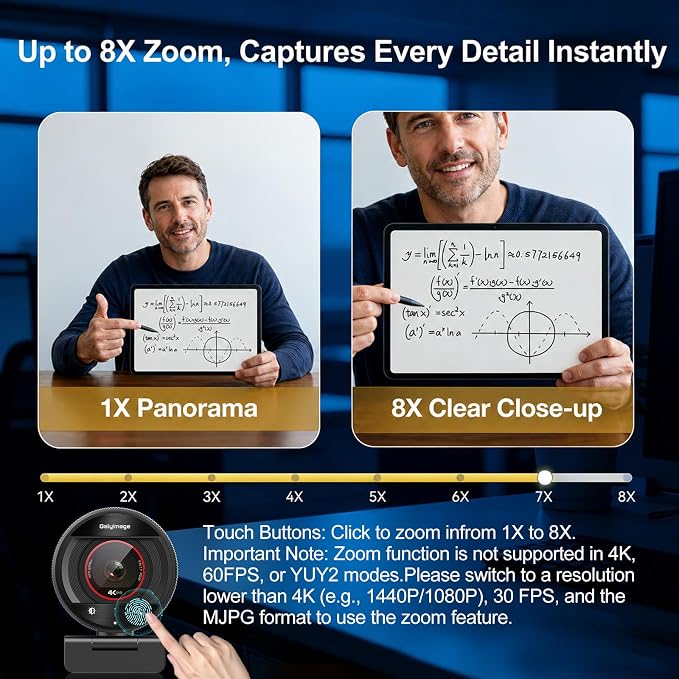 4K Webcam for PC Computer PDAF Autofocus with Built-in Microphone Windows | 1080P@60fps, Privacy Cover, Dual Noise Cancel Mics, 8X Digital Zoom, 78° FOV, Compatible Zoom Teams Twitch Google Meet - Image 6