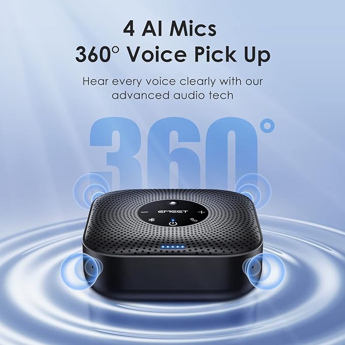 EMEET M0 Plus Conference Speaker and Microphone, 4 Mics 360° Voice Pickup | Noise Reduction, USB C&C-to-A Adapter, Bluetooth Speakerphone for 8 People w/Daisy Chain for 16, Works with Leading Software - Image 2