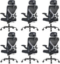 Ergonomic Office Chair: Mesh Desk Chair Comfy with Headrest& Lumbar Support | Ergalithic Big and Tall Office Chairs with Wheels & Flip-Up Arms-Computer Gaming Chairs for Adults (Black-Pack of 6) by Ergalithic