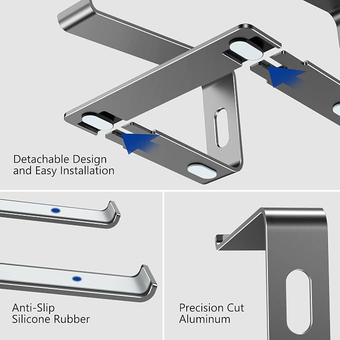 BESIGN LS03 Aluminum Laptop Stand, Ergonomic Detachable Computer Stand, Notebook Holder, Laptop Mount Compatible with Air, Pro, Dell, HP, Lenovo More 10-15.6" Laptops, Gray - Image 5