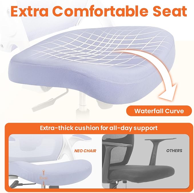 NEO CHAIR Office Desk Chair with Ergonomic High Back Mesh Headrest, Purple | Adjustable Headrest and Lumbar Support with Flip-Up Armrests Designed for Extended Sitting Comfort While Saving Space - Image 4