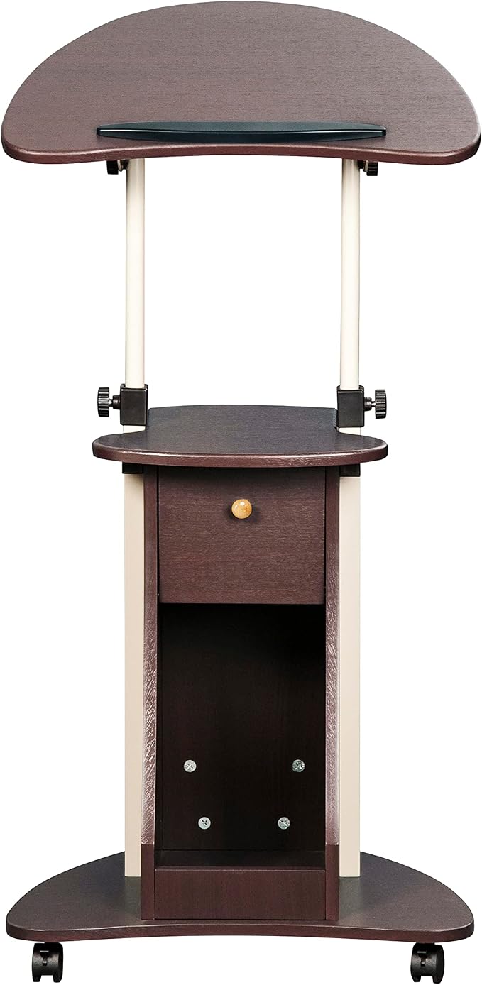 Techni Mobili Sit-to-Stand Rolling Adjustable Storage Medical Laptop Computer Cart, Chocolate, B005 | Adjustable height rolling laptop cart with storage, open shelf, wheels, sit‑to‑stand ideal for podium office medical use - Image 6