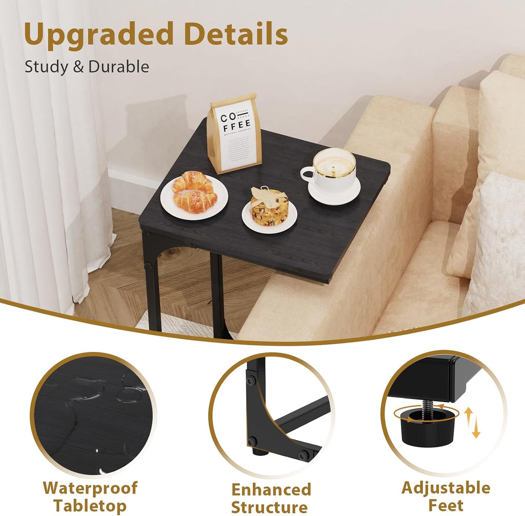 C Shaped End Tables Couch Table TV Trays Set of 2, 11.8" Wide, Black - Image 4