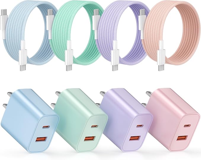 for iPhone 17 16 15 Charger Fast Charging, 4-Pack Dual Port 20W | USB C Charger Block with 6FT USB-C to C Cable Type C Wall Charger Block for iPhone 17/16/15 Plus/Pro Max/iPad by FONKEN