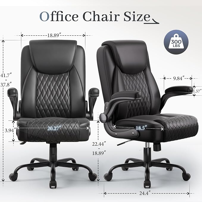 GTPOFFICE Executive Office Chair with Comfortable Lumbar Support, Ergonomic Gaming Chair with Flip-up Armrests & Zoned Pressure-Relief Cushion, Comfy PU Leather Desk Chair, Black - Image 3