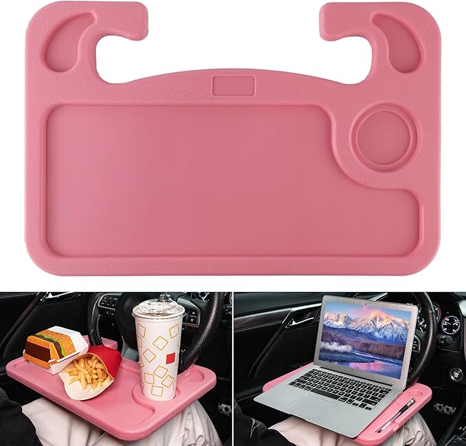 JUSTTOP Car Steering Wheel Desk, Travel Car Accessories, Car Stand Trays for Eating, Multipurpose Car Steering Wheel Desk Tray Table(Pink) by JUSTTOP