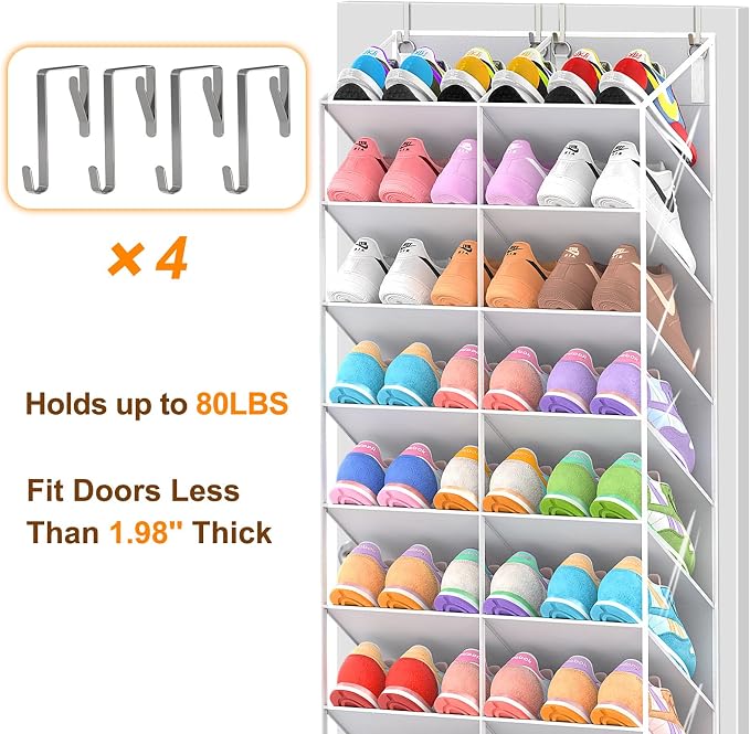 UVIAHOMI 20-30 Pairs Over the Door Shoe Organizer, Clear Pockets Hanging Shoe Storage for Closet, 10-Tier Door Shoes Rack, Handing Shoes Holder Fit All the Family's Sneakers, Boots, Heels, Light Grey - Image 7