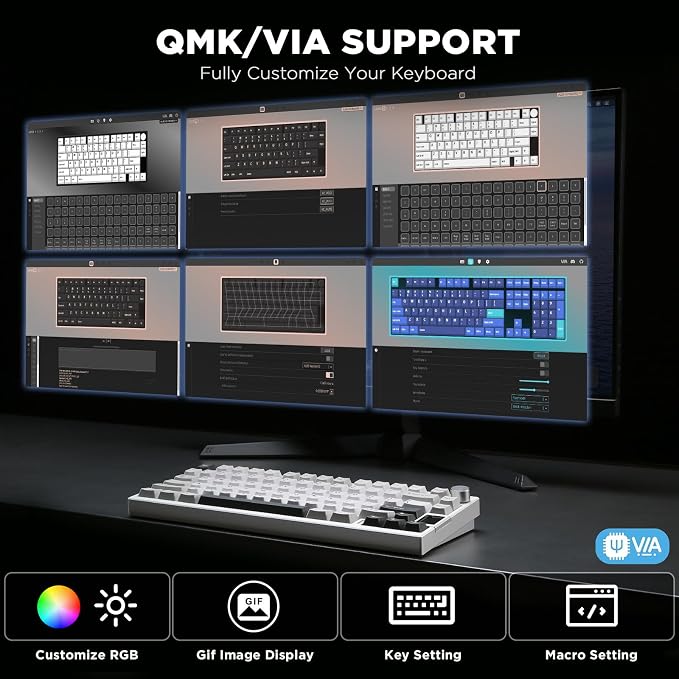 YUNZII AL80 75% Wireless Aluminum Mechanical Keyboard(Silver,Gateron Zero) | QMK/VIA, Smart LCD Display and Knob, Hot Swap, Gasket Structure, BT/2.4G/USB-C, RGB Keyboard for Gaming/Win/Mac - Image 3