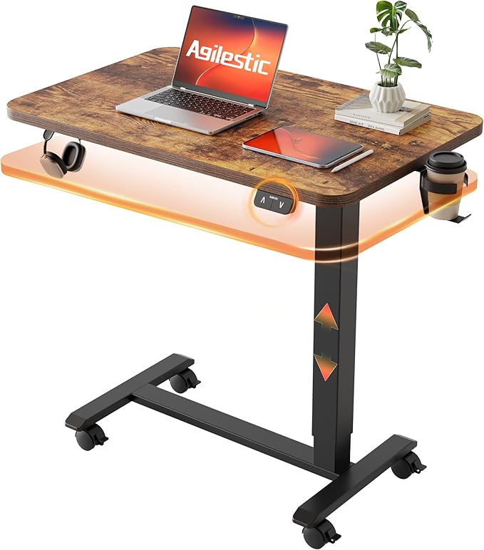 Agilestic 26*16 Inch Height Adjustable Electric Standing Desk, Rustic Brown | Sit Stand Up Computer Desk, with Wheels, Memory Presets, Stable Steel Frame, 88 lbs, Home Office, Studying by Agilestic