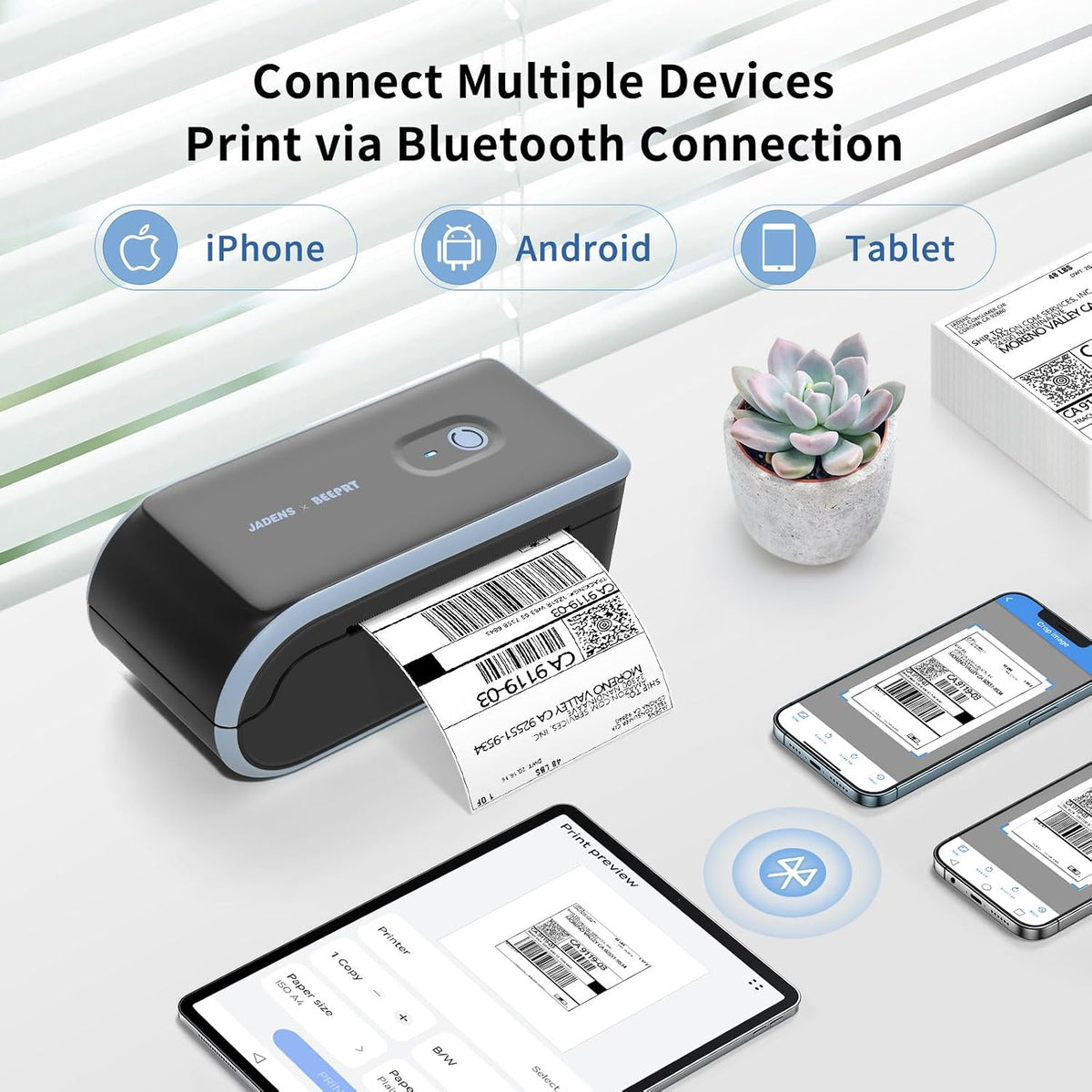 JADENS Bluetooth Thermal Label Printer, Wireless with Built-in Paper Bin - Image 4