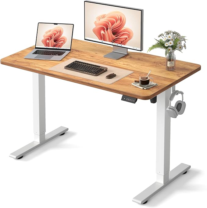 FEZIBO 48 x 24 Inches Electric Standing Desk Adjustable Height, 3 Memory Height Settings, Sit Stand Up Desk for Home Office & Computer Workstation, Light Rustic by FEZIBO