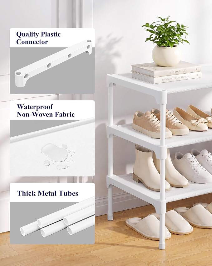 Kitsure Shoe Rack - Non-Woven Shoe Rack Shelf, Shoe Organizer for Closet, Entryway, Garage & Corridor, Stackable Shoe Shelves, 27.5" Wide - 3 Tier, White | Shoe Organizer for Closet, Entryway, Garage, Stackable Shoe Shelves, college dorm&apartment esse... - Image 4